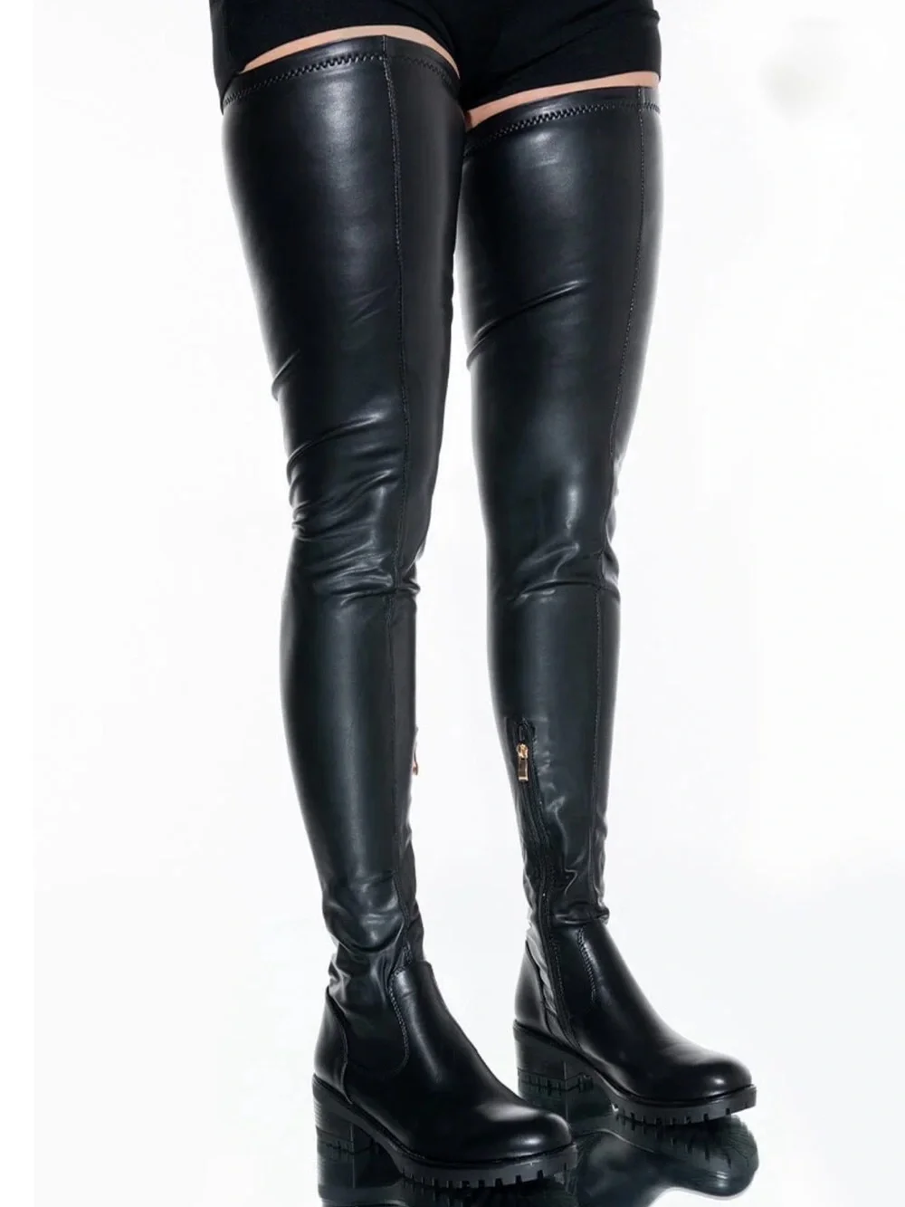 AKIRA Azalea Wang Surgical Belted Thigh High Low Heel Boots, Size 7.5, NWB